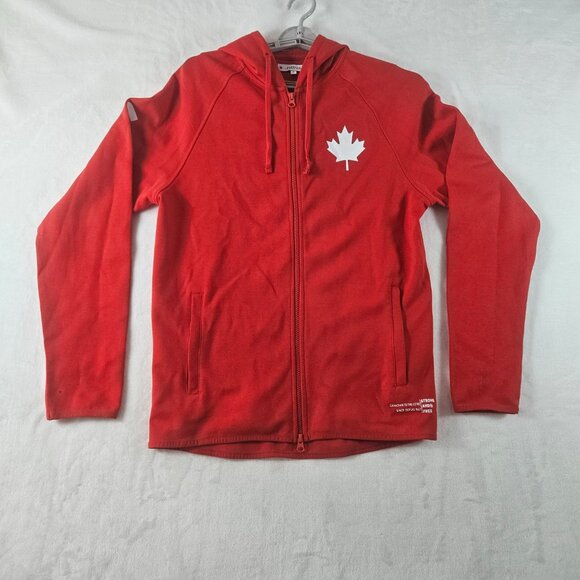 Hudson's Bay Unisex Size Small Canada Maple Leaf Zip Hoodie Red Strong And Free - Picture 2 of 15